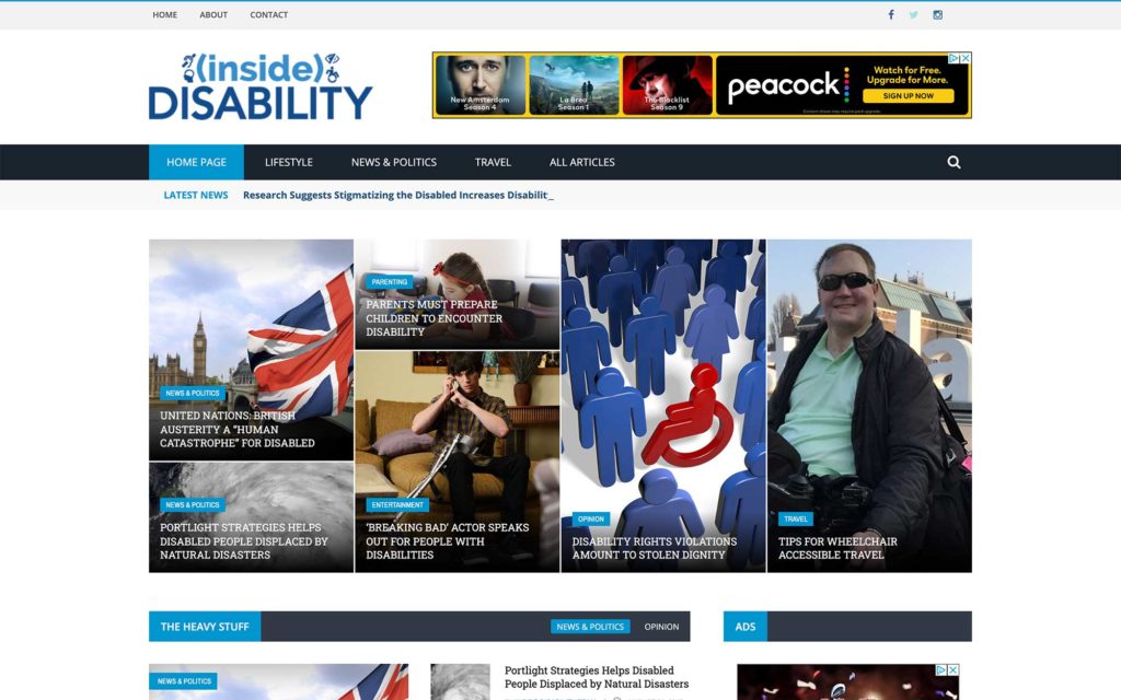 Screenshot of Inside Disability website homepage.